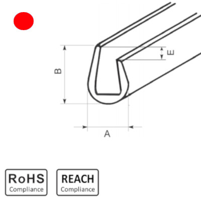 OKU 6/3 RD - П-образный профиль для защиты кромок, ПВХ, красный, рул {25м}